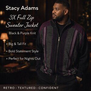 Stacy Adams 3X Textured Zip Sweater Jacket Textured Knit Black Purple Big Tall